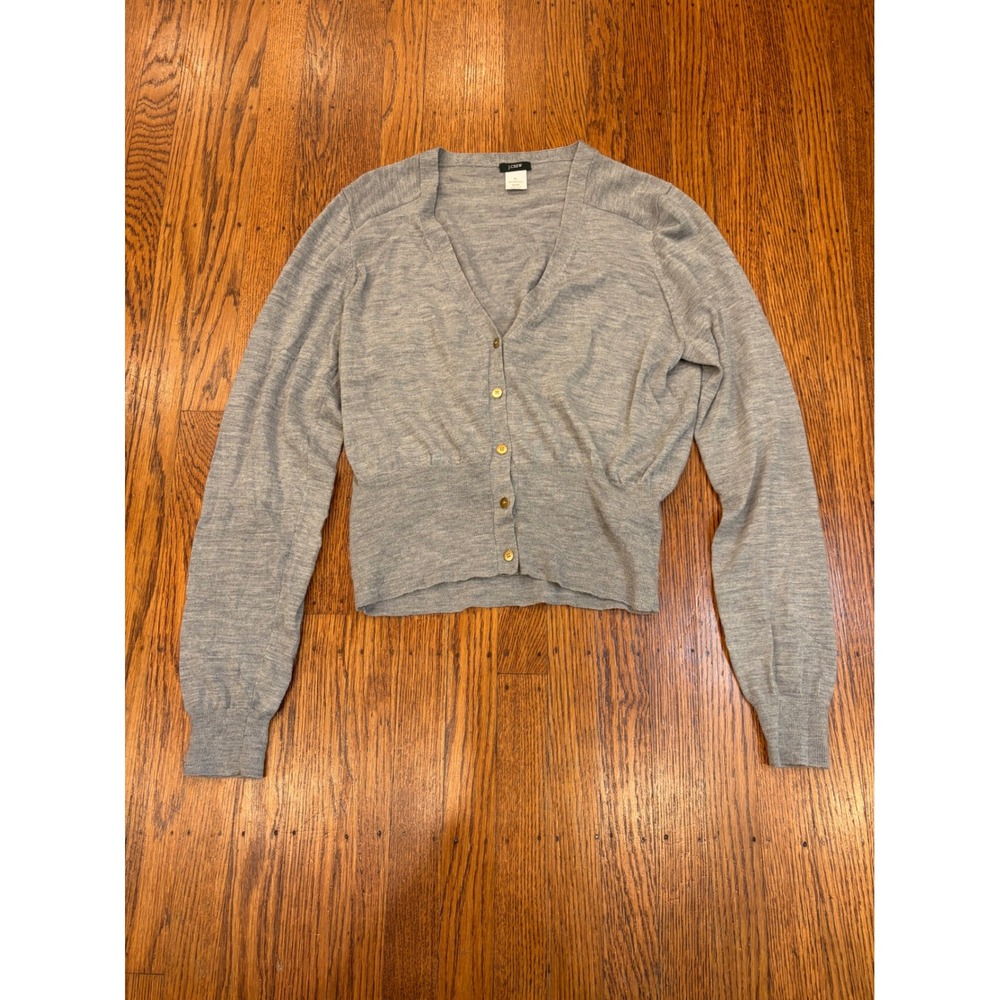 J.Crew Womens XL Gray 100% Merino Wool V-Neck Cropped Cardigan Sweater RN77388